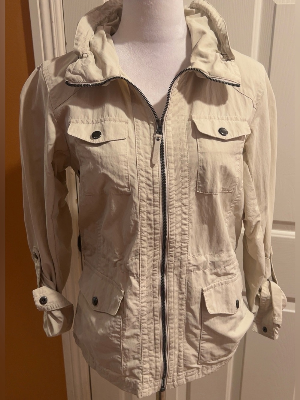 Eddie Bauer |Off-White Cream Utility Jacket Full Zip Front Women